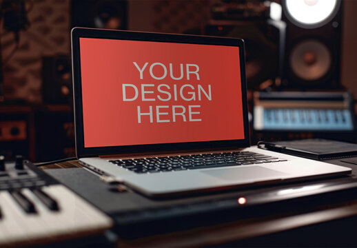 Laptop Displaying Customizable Design Template Mockup PSD