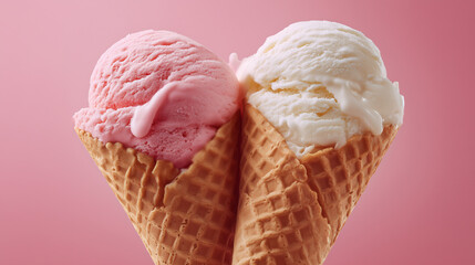 Double scoop ice cream pink background refreshing treat