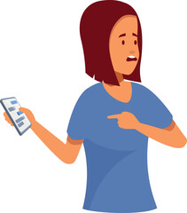 Young woman holding smartphone and pointing at herself with questioning facial expression