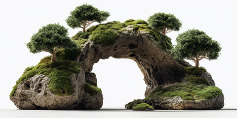 Nature bonsai island on stone arch Japanese zen garden design