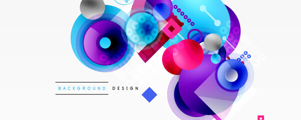 Abstract geometric shapes, vibrant colors, dynamic composition. Modern design elements create visual interest, suitable background material.