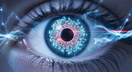 Human Eye with Futuristic Technology Connections | Biometric Identification and Artificial Intelligence Concept for Security and Data Visualization