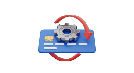 Fototapeta premium Credit card with gear and arrow isolated on transparent background