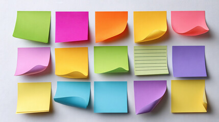 Naklejka premium Arrangement of colorful sticky notes on a white background in a square pattern