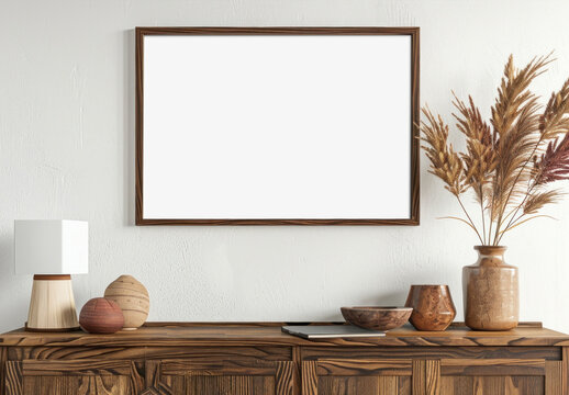Minimalist Rustic Decor With Frame Mockup PSD