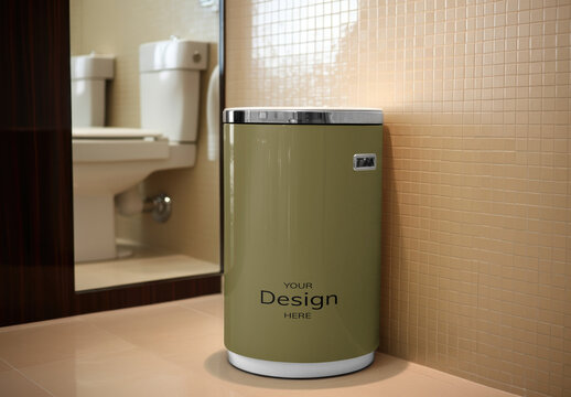 Modern Bathroom Trash Can Design Mockup PSD With Generative AI