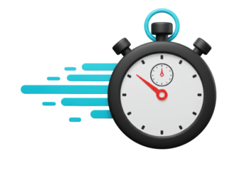 Black stopwatch with red hand isolated PNG, time management and deadline concept for business and productivity