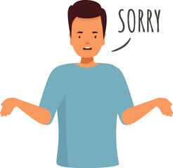 Confused young man shrugging shoulders and apologizing, expressing regret and asking for forgiveness