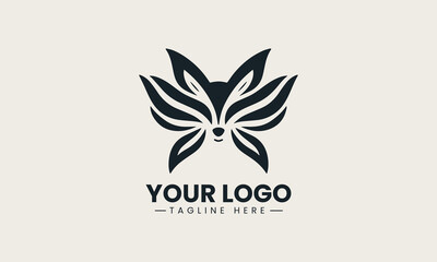 Butterfly fox logo combining animal and insect elements in minimalist vector design illustration