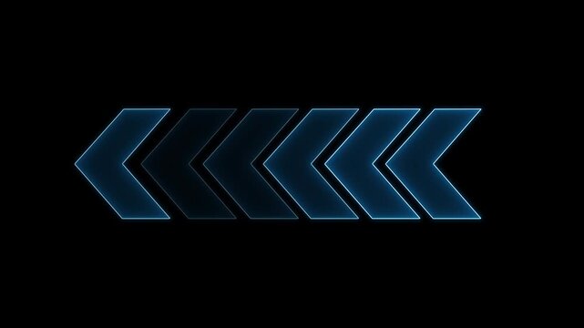 Neon arrows flickering animation on black background Glowing neon motion sign, outline neon flashing light back arrow loading animation. Seamless loop. 4k video.