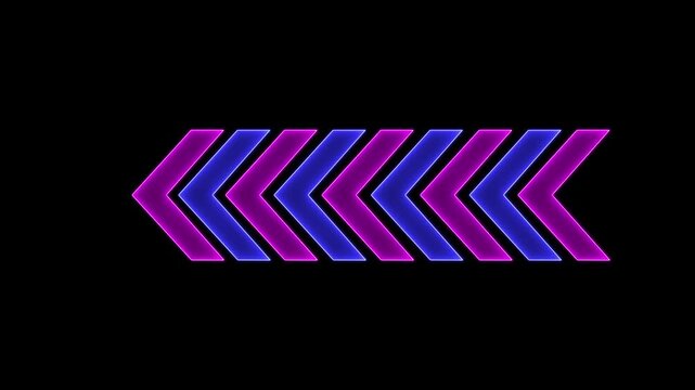 Neon arrows flickering animation on black background Glowing neon motion sign, outline neon flashing light back arrow loading animation. Seamless loop. 4k video.
