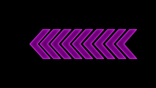 Neon arrows flickering animation on black background Glowing neon motion sign, outline neon flashing light back arrow loading animation. Seamless loop. 4k video.