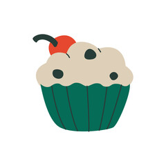 Cartoon Cupcake with Cherry on Top