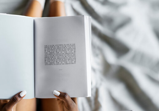 Relaxing Reading In Cozy Bed Mockup PSD