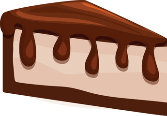 Creamy cake slice with dripping chocolate topping, a sweet treat for dessert