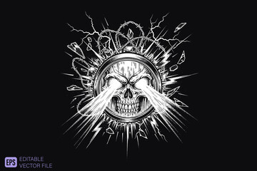 Skull with laser eyes and electric sparks, a powerful and intens