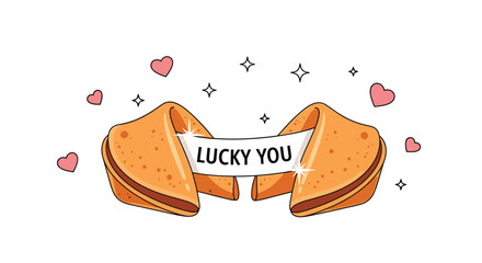 Sweet surprise fortune cookie with lucky message and hearts offers a delightful whimsical touch today