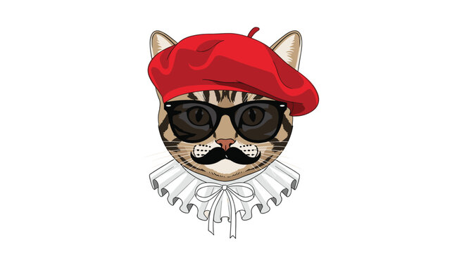 Trendy cat with beret and sunglasses for your projects with a touch of humor and style, perfect for design