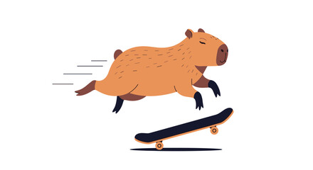 Adorable capybara skateboarding with speed lines for a fun, whimsical design - perfect for kids' products and playful branding