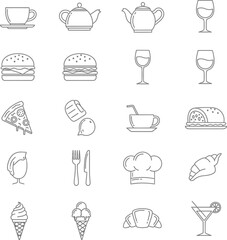 Collection of Food and Drink Icons: A Culinary Iconography Set for Menus, Websites, and Apps - Vector Graphics