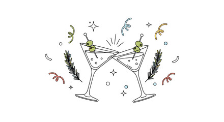 Celebrate special occasions with fun martini toast illustration perfect for social media posts and invitations