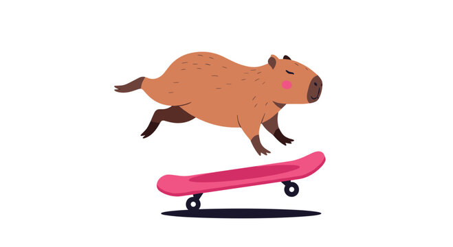 Get stoked with this adorable capybara riding a cool pink skateboard, perfect for a fun and playful design project