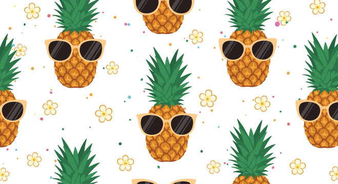 Fun pineapple pattern with sunglasses and flowers for summer vibes or tropical party backdrops that bring smiles