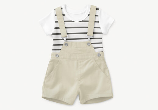 Stylish Toddler Outfit With Suspenders Mockup PSD