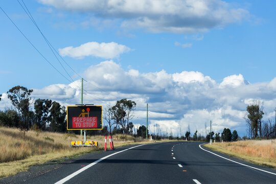 Prepare to stop sign warning of roadworks on trip down Australian highway