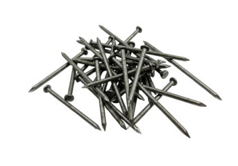 Pile of metal nails isolated on transparent background, construction hardware for carpentry and woodworking projects