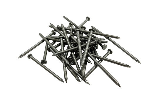 Pile of metal nails isolated on transparent background, construction hardware for carpentry and woodworking projects