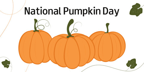 National Pumpkin Day. October 26. Horizontal greeting card, banner, invitation, flyer with pumpkins.