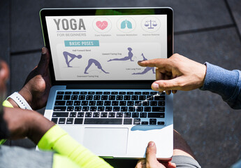 Yoga Poses Guide Laptop Mockup PSD