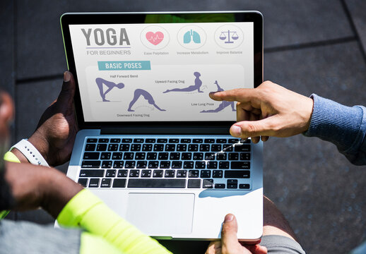 Yoga Poses Guide Laptop Mockup PSD