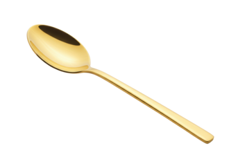 Elegant golden spoon isolated on a clean backdrop, kitchen utensil for dining and serving