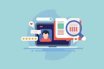 Open book and data under magnifier presents online class setup and leaning tools on digital device, modern education and webinar.