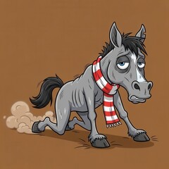 A cartoon horse wearing a scarf running in the dirt