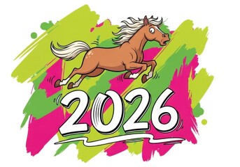 A horse is running in the air with the number 2026 on it
