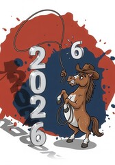 A cartoon horse with a lasso in its mouth