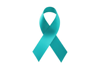 Teal ribbon isolated on transparent background, awareness symbol for ovarian cancer and PTSD support in PNG format