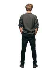 Naklejka premium Young man in a casual outfit standing with his back facing the camera isolated