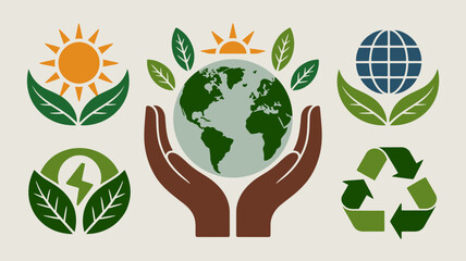 Earth and renewable energy icons