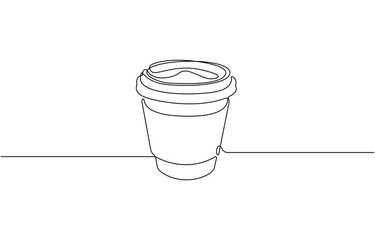 Continuous one line drawing coffee cupholder vector illustration on transparent background.