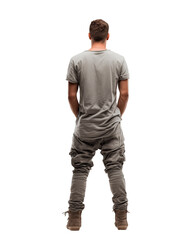 Naklejka premium Young man in casual outfit with stylish sneakers isolated