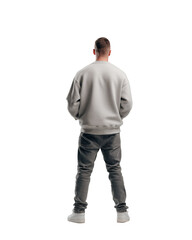 Fototapeta premium Casual man wearing grey sweatshirt and jeans standing with transparent background