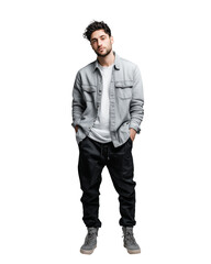 Naklejka premium Casual man in gray shirt and black pants isolated
