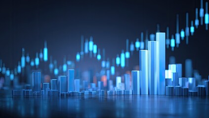 Abstract cityscape with financial data overlay