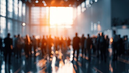Blurry indoor crowd at a convention or exhibition