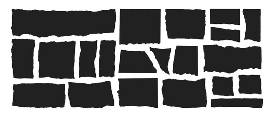 Jagged edge torn paper piece collage grunge cut out shapes vector illustration. Ripped paper abstract frame shape text box template collection.