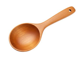 Wooden cooking spoon isolated on transparent background, natural wood ladle for kitchenware and food preparation